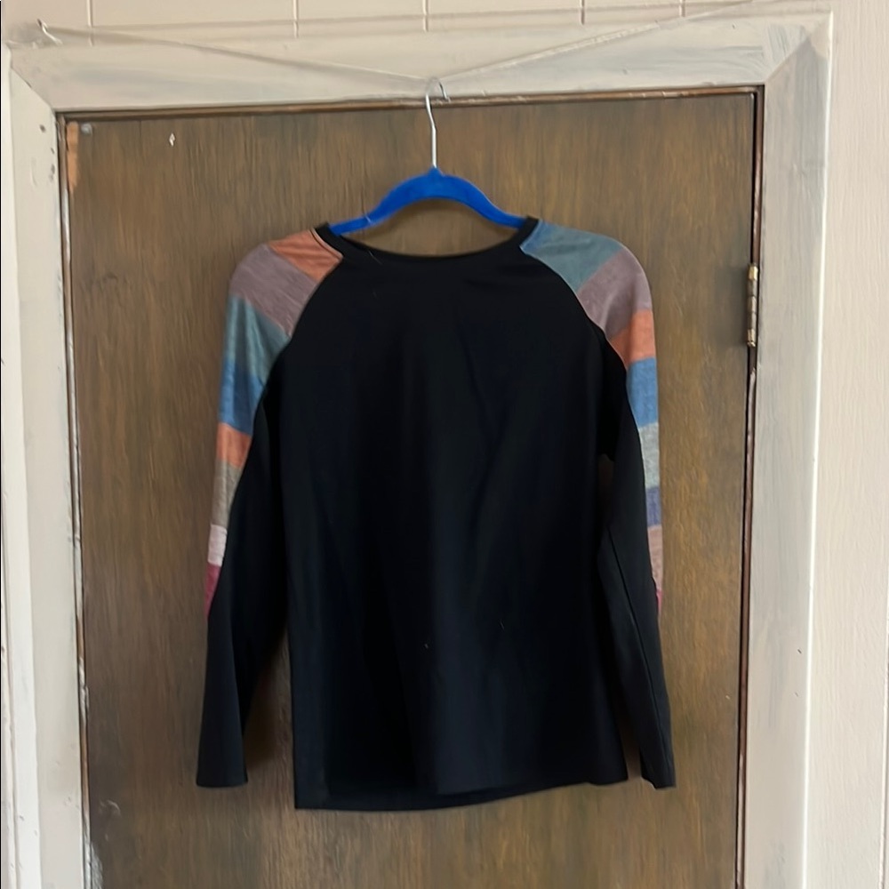 SHEIN Black Long Sleeve Tee with Multicolor Stripes
